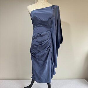 NICOLE MILLER Silk One Shoulder NWT Grecian Style Dress in Smoke Blue